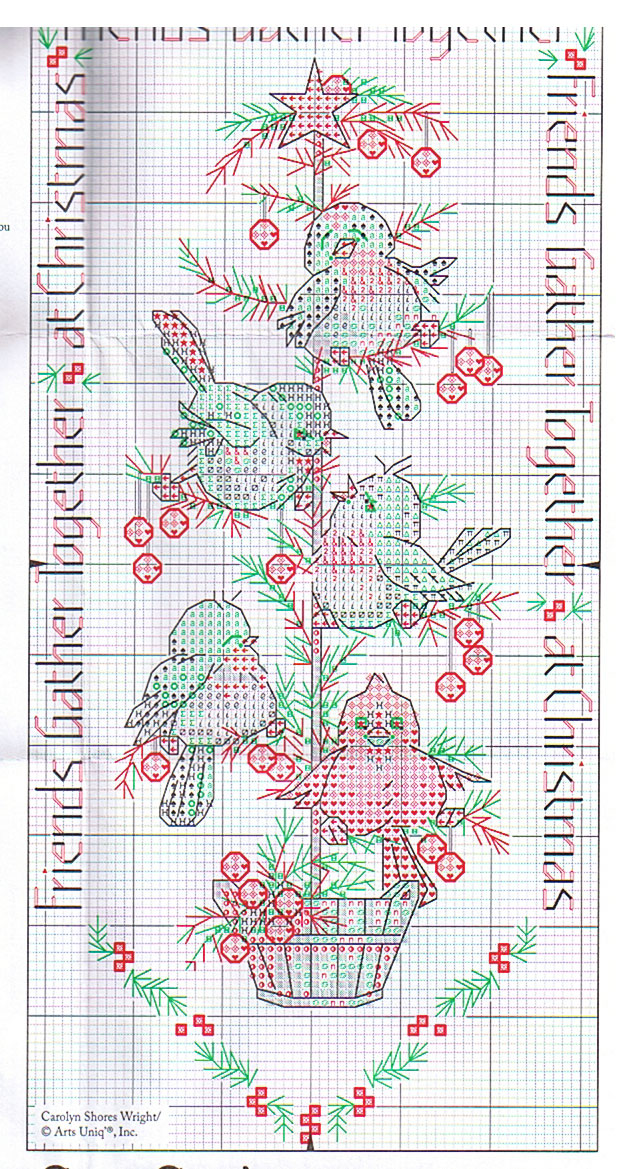 Schema punto croce Albero Con Uccellini 4