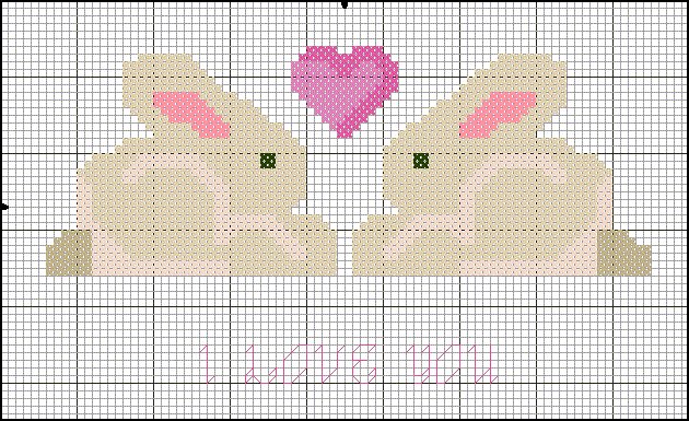 Schema punto croce Coniglietti Cuoricino Rosa