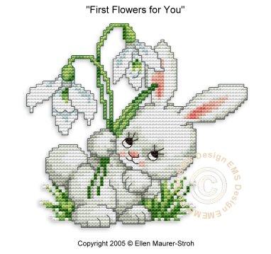 Schema punto croce Coniglietto Con Fiori 1