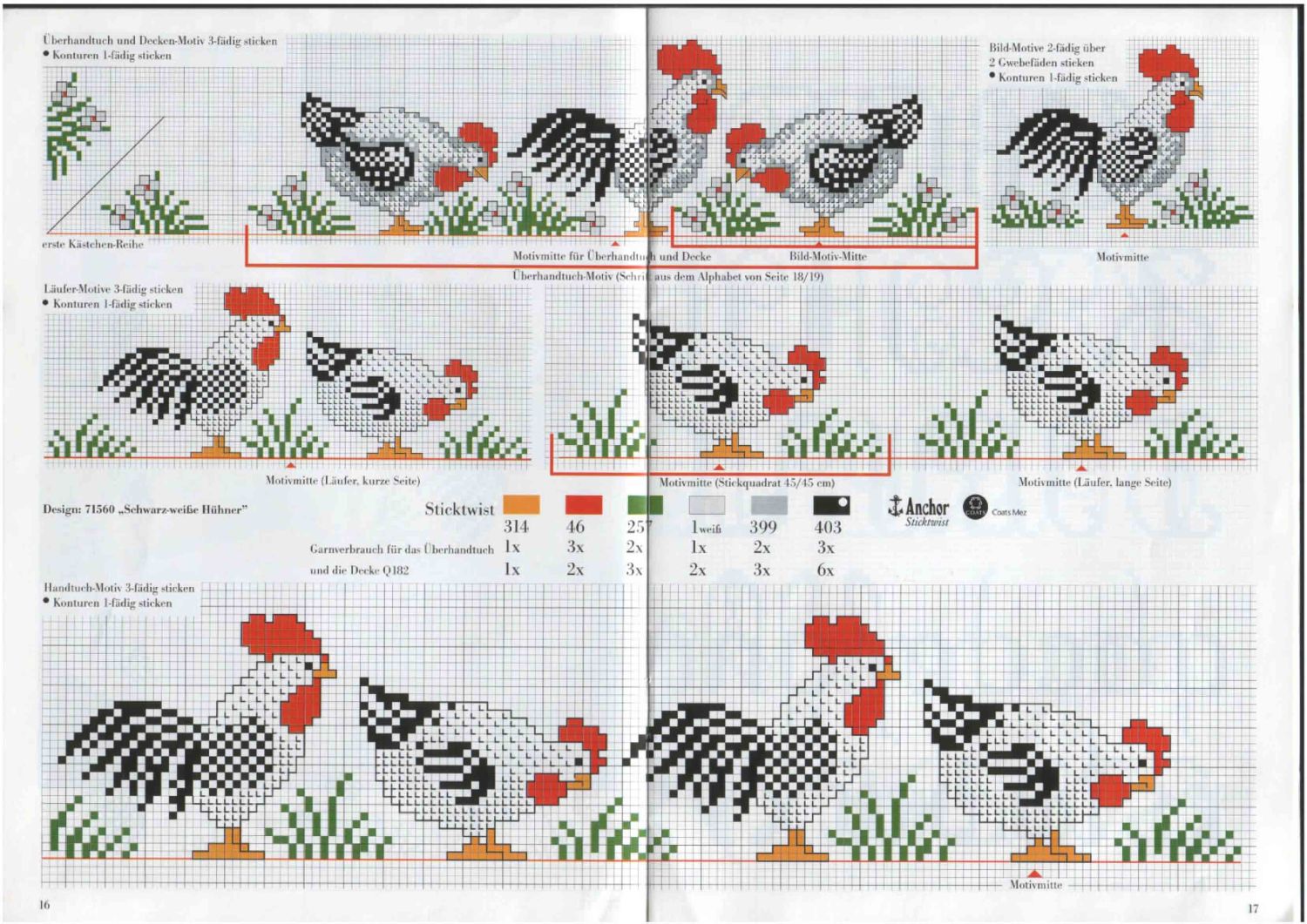 Schema punto croce Galli Galline