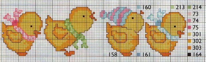 Schema punto croce Pulcini Con Cappello