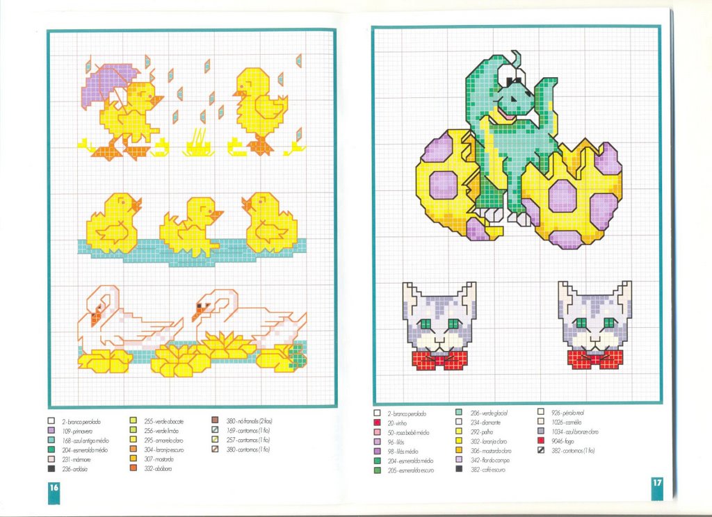 Schema punto croce Pulcini Con Ombrello