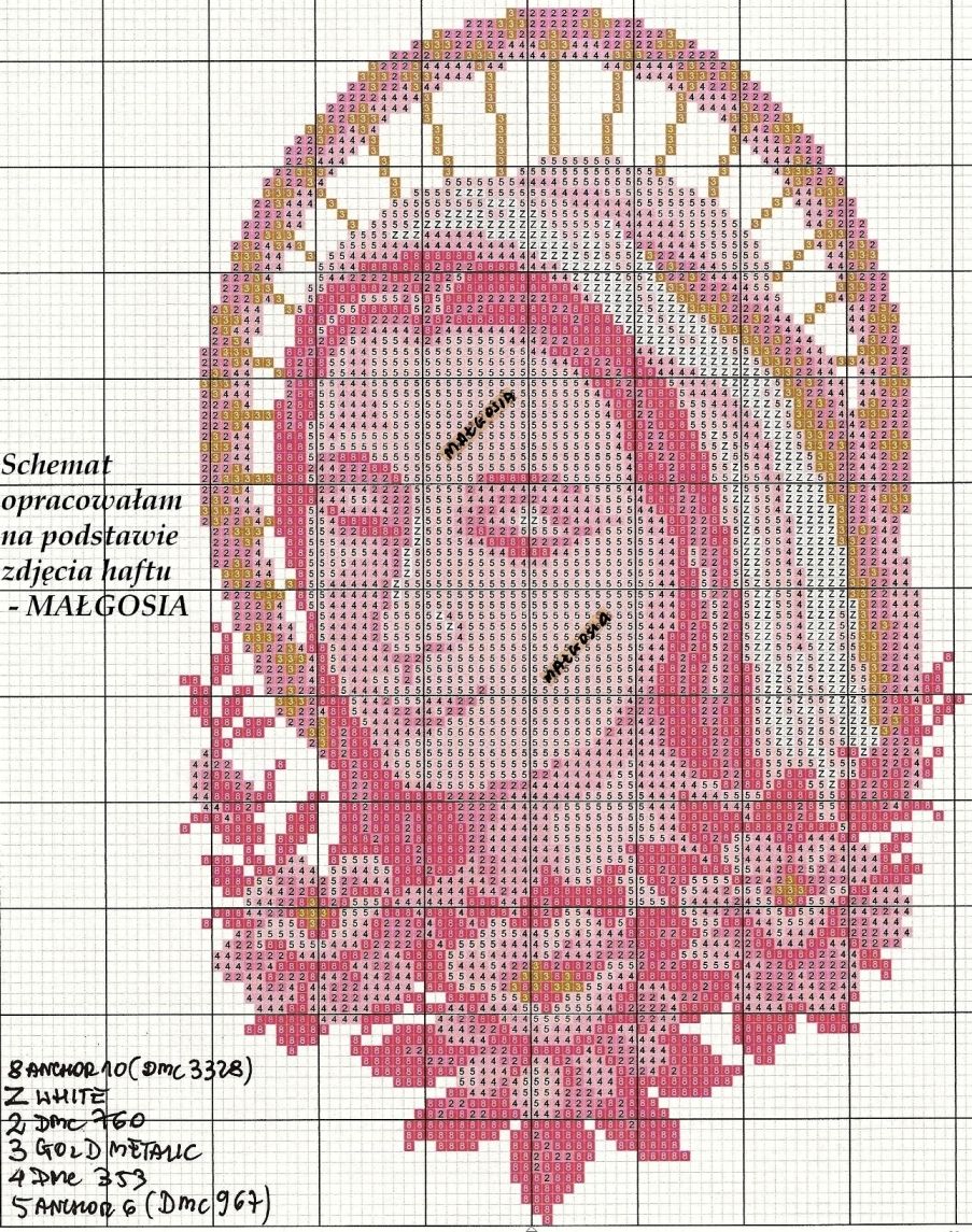 Schema punto croce Madonna Rosa