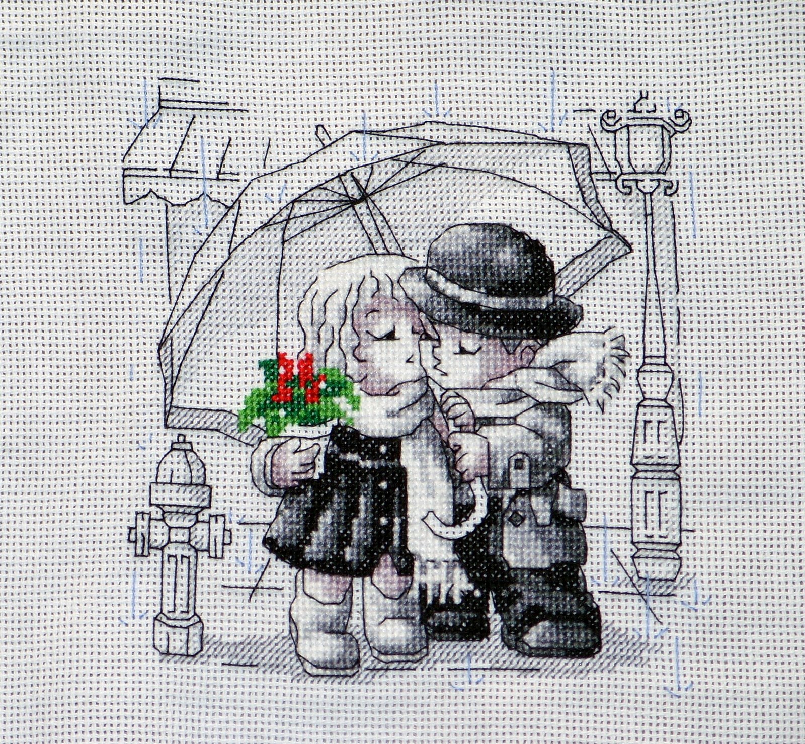 Schema punto croce Amore Sotto Pioggia 1