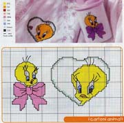 Schema punto a croce Titti con fiocco e su cuore